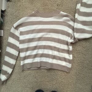 Aeropostale Taupe and White Striped Cardigan